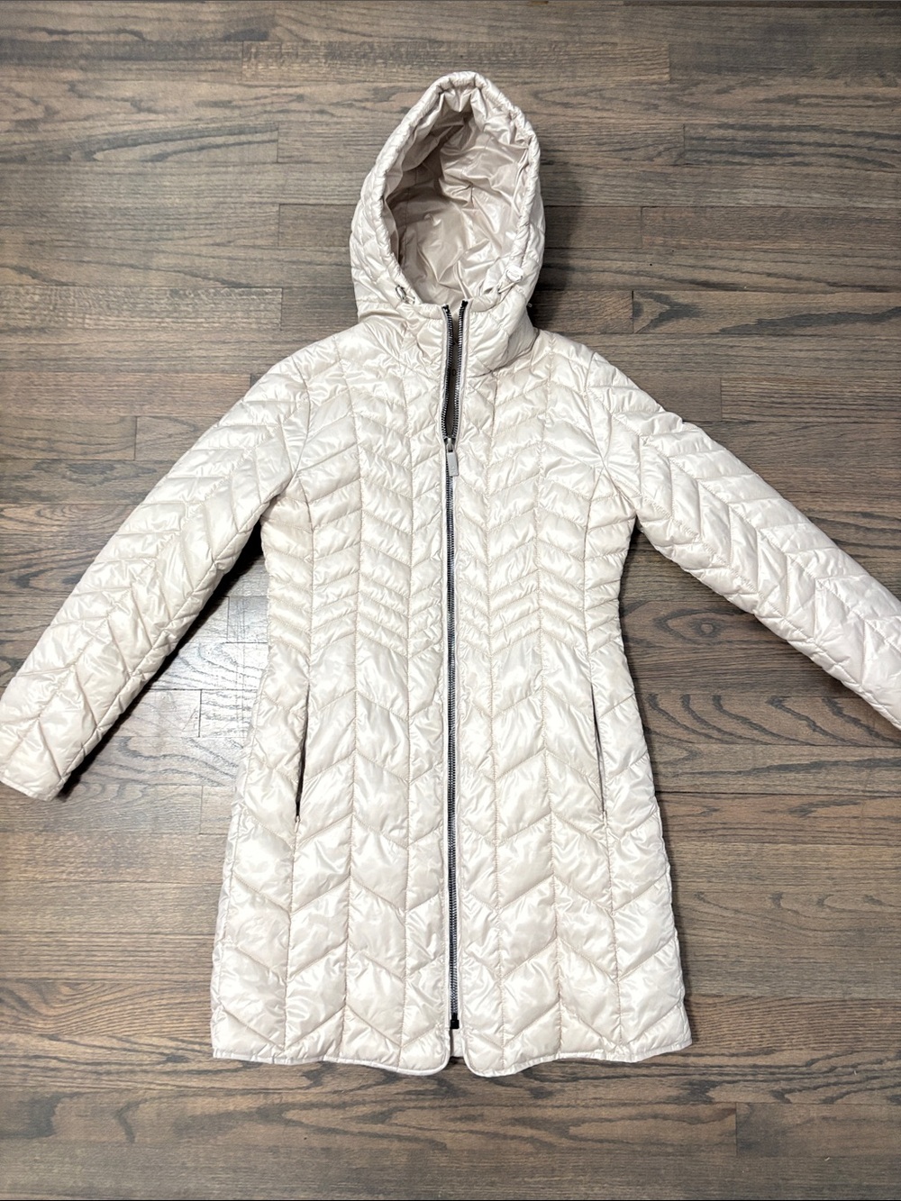 Kenneth Cole Women's Quilted Hooded Puffer Coat in Light Beige